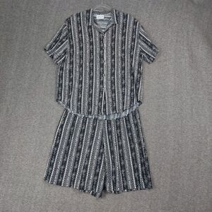 JANTZEN CLASSICS WOMEN VINTAGE BLACK WHITE PAISLEY STRIPE TOP & SHORTS SET SZ 14